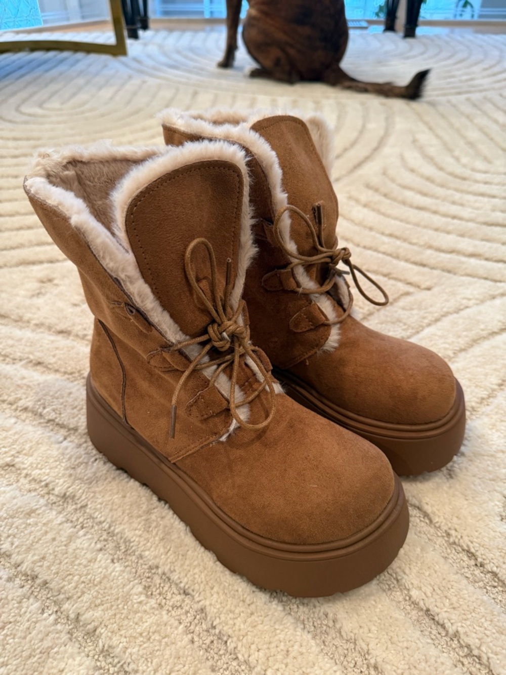 NWOT- Tan Faux-Shearling Platform Winter Boots